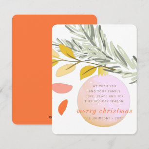 Modern Christmas Winter Snow Ornament on Pine Holiday Card