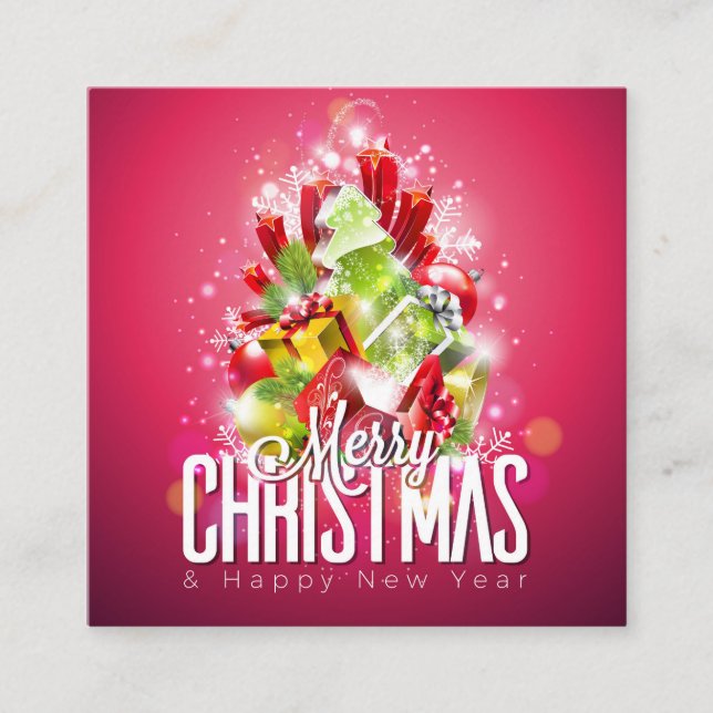 Modern Christmas Wrapped Presents & Tree - Festive Square Business Card (Front)
