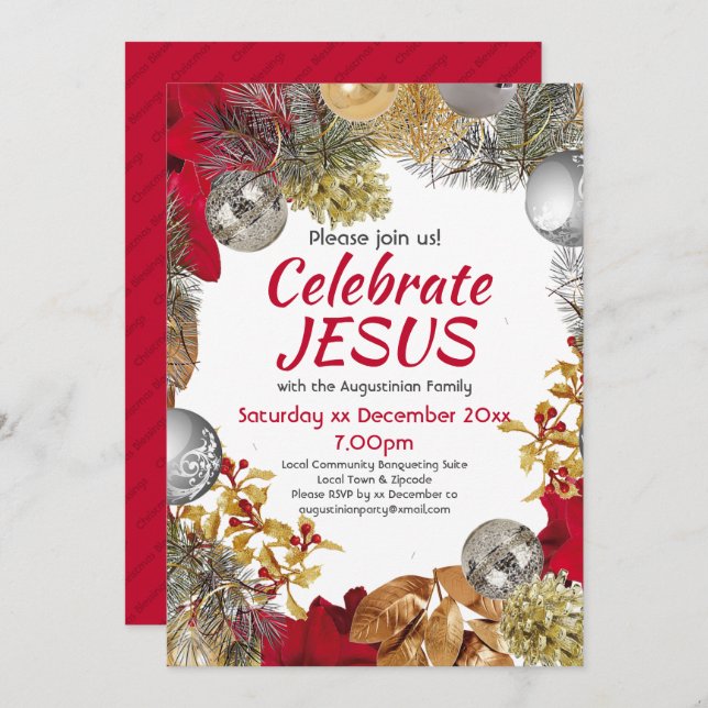 Modern Christmas Wreath CELEBRATE JESUS Party Invitation (Front/Back)