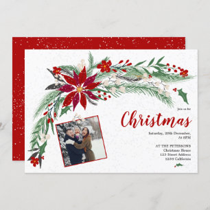 Modern Christmas wreath illustration snow photo Invitation