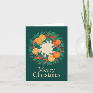 Modern Christmas Wreath Illustration with Oranges  Holiday Card