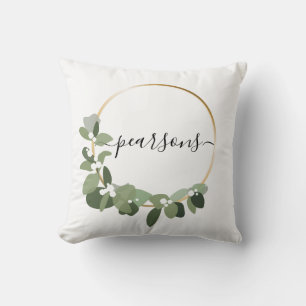 Modern Christmas wreath personalised family name Cushion