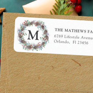 Modern Christmas Wreath Return Address Label