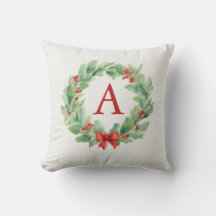 Modern Christmas wreath watercolor monogram