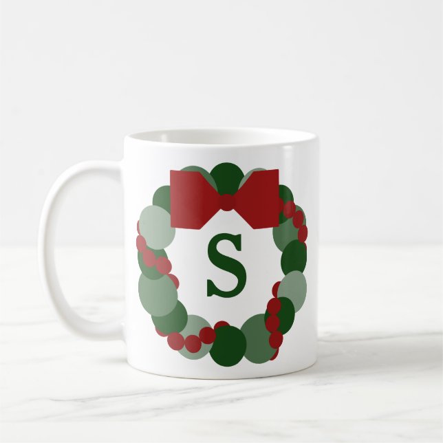 Modern Christmas Wreath with Monogram Coffee Mug (Left)