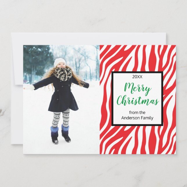 Modern Christmas Zebra Stripe Custom Photo Holiday Card (Front)