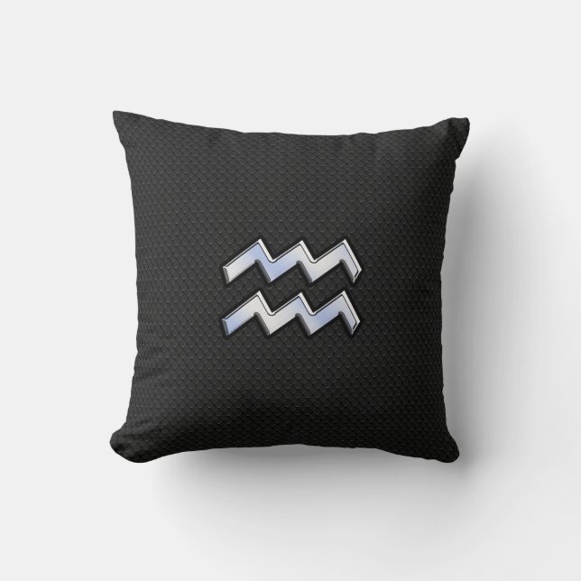 Modern Chrome Like Aquarius Zodiac Sign on Snake Cushion (Front)