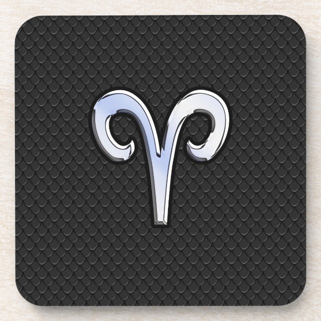 Modern Chrome Like Aries Zodiac Sign Coaster (Front)