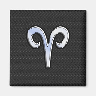 Modern Chrome Like Aries Zodiac Sign Magnet