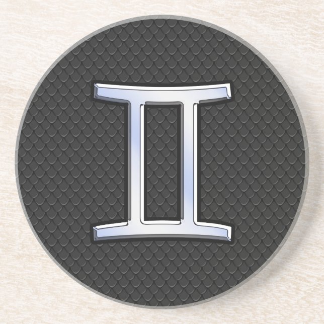 Modern Chrome Like Gemini Zodiac Sign Coaster (Front)
