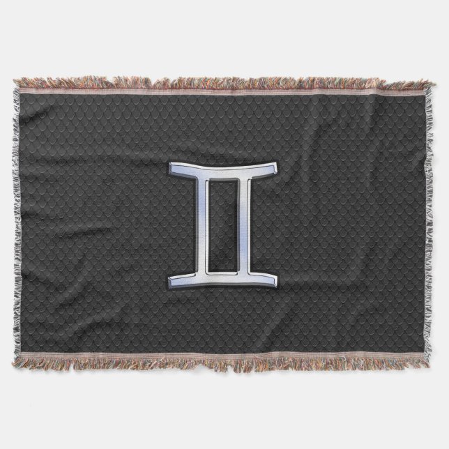 Modern Chrome Like Gemini Zodiac Symbol Throw Blanket (Front)
