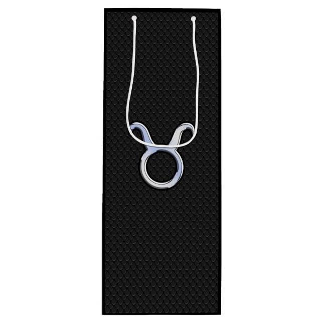 Modern Chrome Like Taurus Zodiac Sign Wine Gift Bag (Front)
