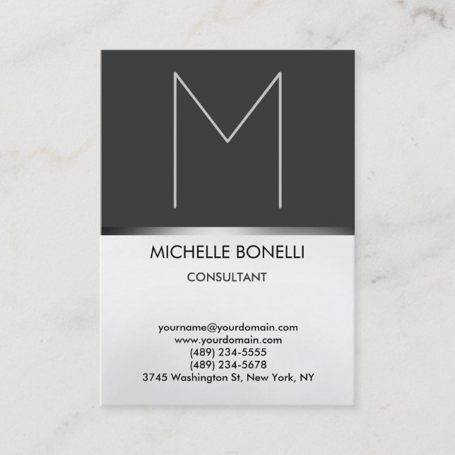 Modern chubby grey monogram stylish business card (Front)