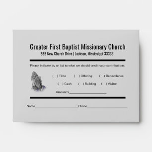 Modern Church Tithe Envelope Prayer Hands