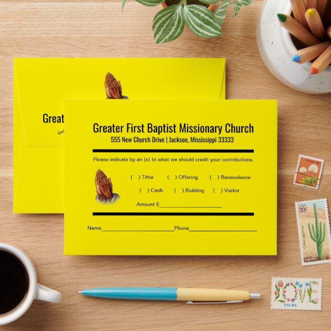 Modern Church Tithe Envelope Prayer Hands (Desk)