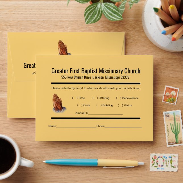 Modern Church Tithe Envelope Prayer Hands (Desk)