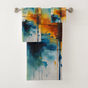 Modern Cinematic Abstract   "Blue & Orange  Bath Towel Set