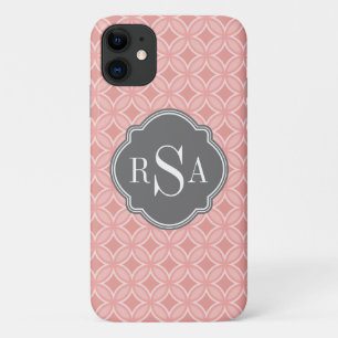Modern Circle Blush Pink Grey Monogram iPhone 11 Case