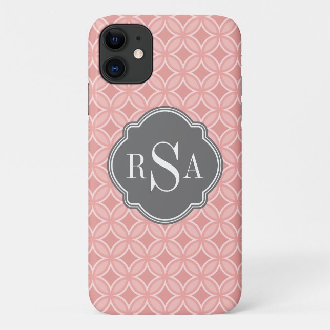 Modern Circle Blush Pink Grey Monogram Case-Mate iPhone Case (Back)