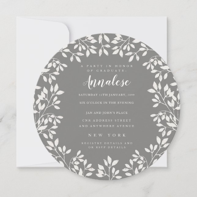 Modern Circle Laurel Wreath Graduation Grad Party Invitation (Front)