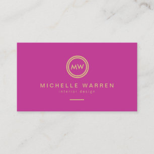 Modern Circle Monogram Initials on Fuchsia Pink Business Card