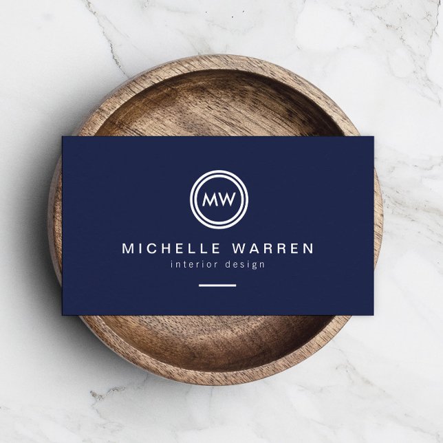 Modern Circle Monogram Initials on Midnight Blue Business Card (Creator Uploaded)