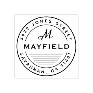 Modern Circle Monogram Round Return Address Rubber Stamp