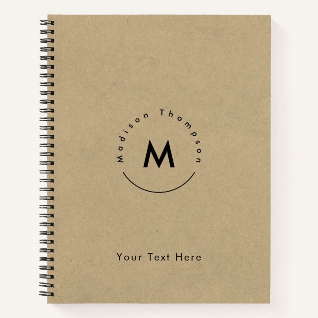 Modern Circle Monogrammed Personal Name Logo Kraft Notebook (Front)