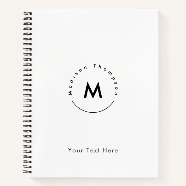 Modern Circle Monogrammed Personal Name Logo Notebook (Front)