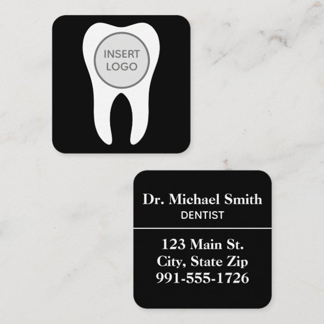 Modern Circle Tooth Logo Dentist and Dental Office Square Business Card (Front/Back)