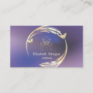 Modern Circle Violet,Gold Butterfly Business Card