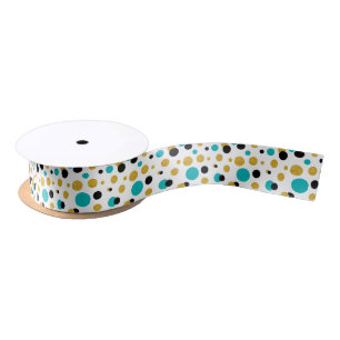 Modern Circles Pattern Black Blue & Gold Glitter Satin Ribbon