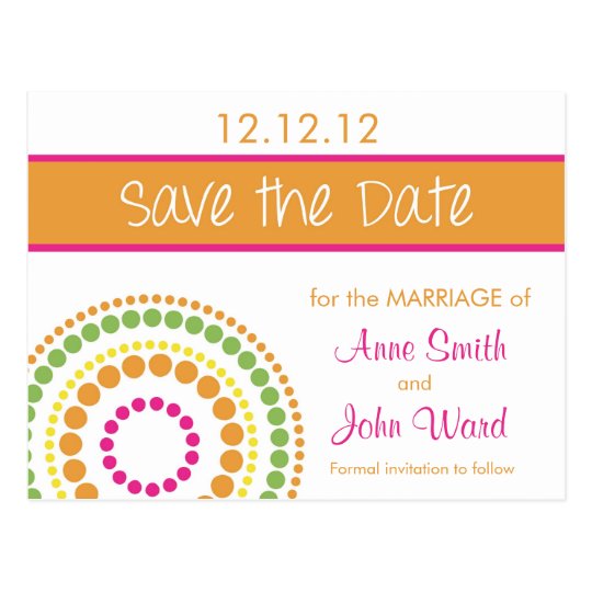 Modern Circles Save the Date - Pink & Orange Postcard