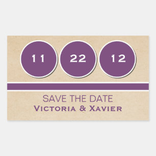 Modern Circles Save the Date Stickers, Purple Rectangular Sticker
