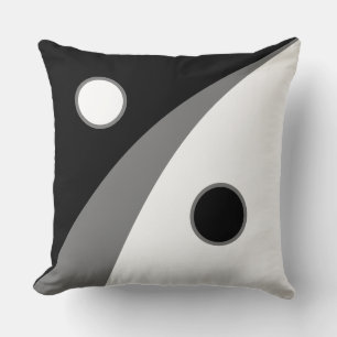 Modern Circles & Wavy Lines on Black & White Cushion