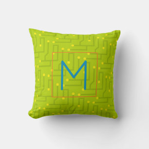 Modern Circuit Board INITIAL Kids Computer Tech Cushion