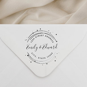 Modern Circular Calligraphy Names Wedding Address Rubber Stamp