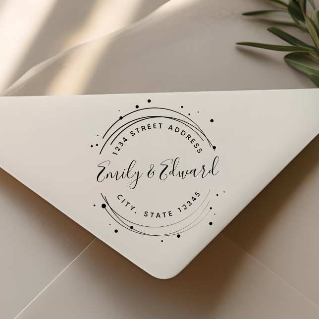 Modern Circular Calligraphy Names Wedding Address Rubber Stamp (Creator Uploaded)