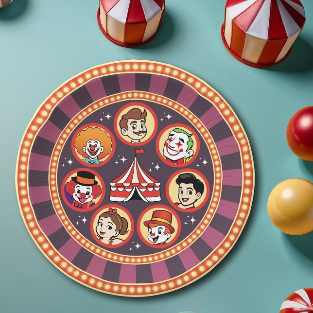 Modern Circus Big Top Cute Colourful Cartoon Party Paper Plate (Creator Uploaded)