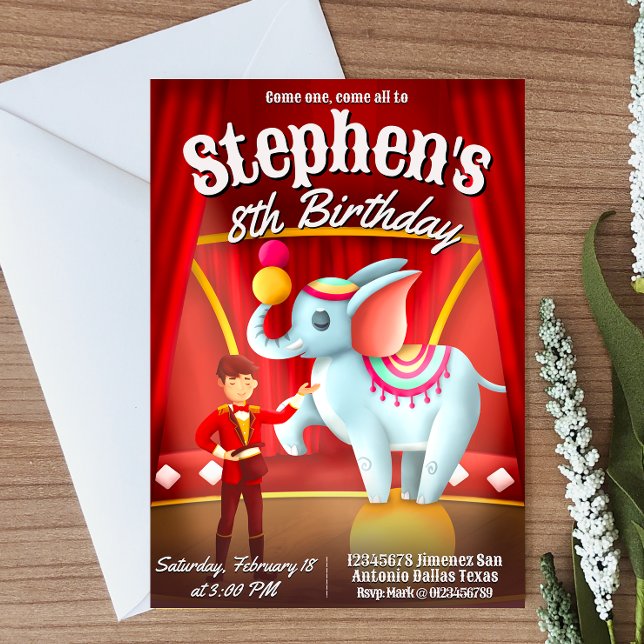 Modern Circus Birthday  Invitation (Circus Birthday Invitation)