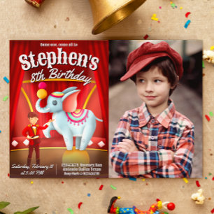 Modern Circus Birthday with Photo Invitation
