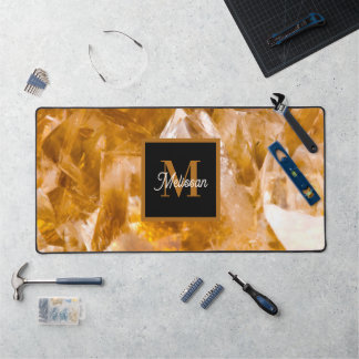 Modern Citrine Birthstone Monogram Desk Mat