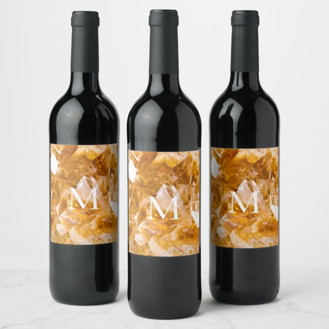 Modern Citrine Birthstone Monogram Personalized  Wine Label (Bottles)
