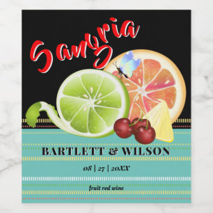 Modern Citrus Fruit Sangria Wedding Wine Label