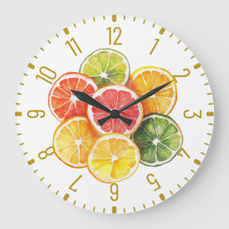 Modern Citrus Fruit Slices Round Clock