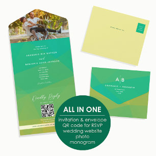 Modern Citrus Green Photo QR Wedding All In One Invitation