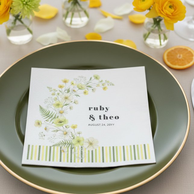 Modern Citrus Green Wildflower Wedding Napkin (Wedding dinner napkin from the citrus green wildflower wedding collection by darling & may)