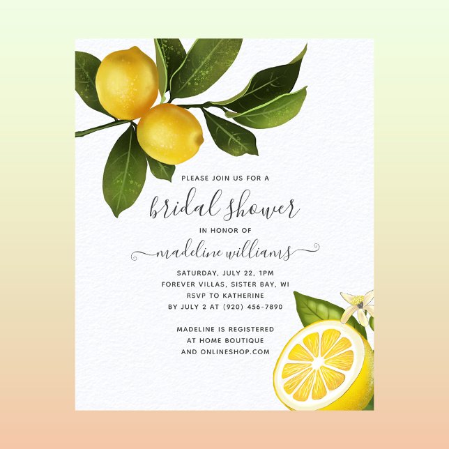 Modern Citrus Lemon Garden Bridal Shower Invite Flyer (Creator Uploaded)