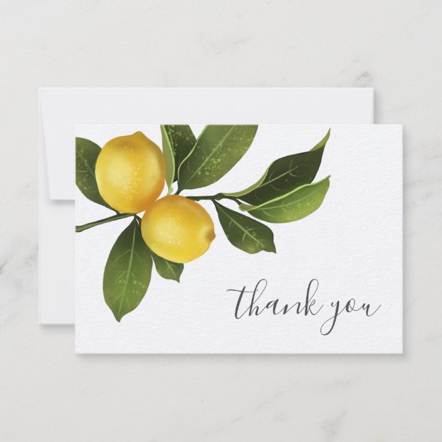 Modern Citrus Lemon Garden Bridal Shower  Thank Yo Thank You Card (Front)