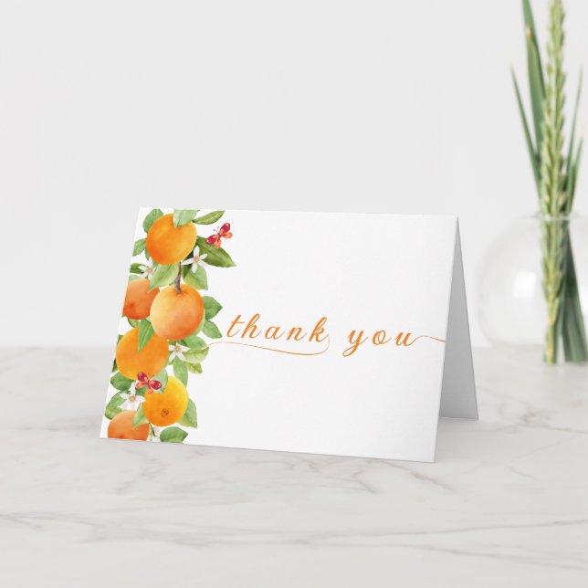 Modern Citrus Orange Clementine Baby Shower  Thank You Card (Front)